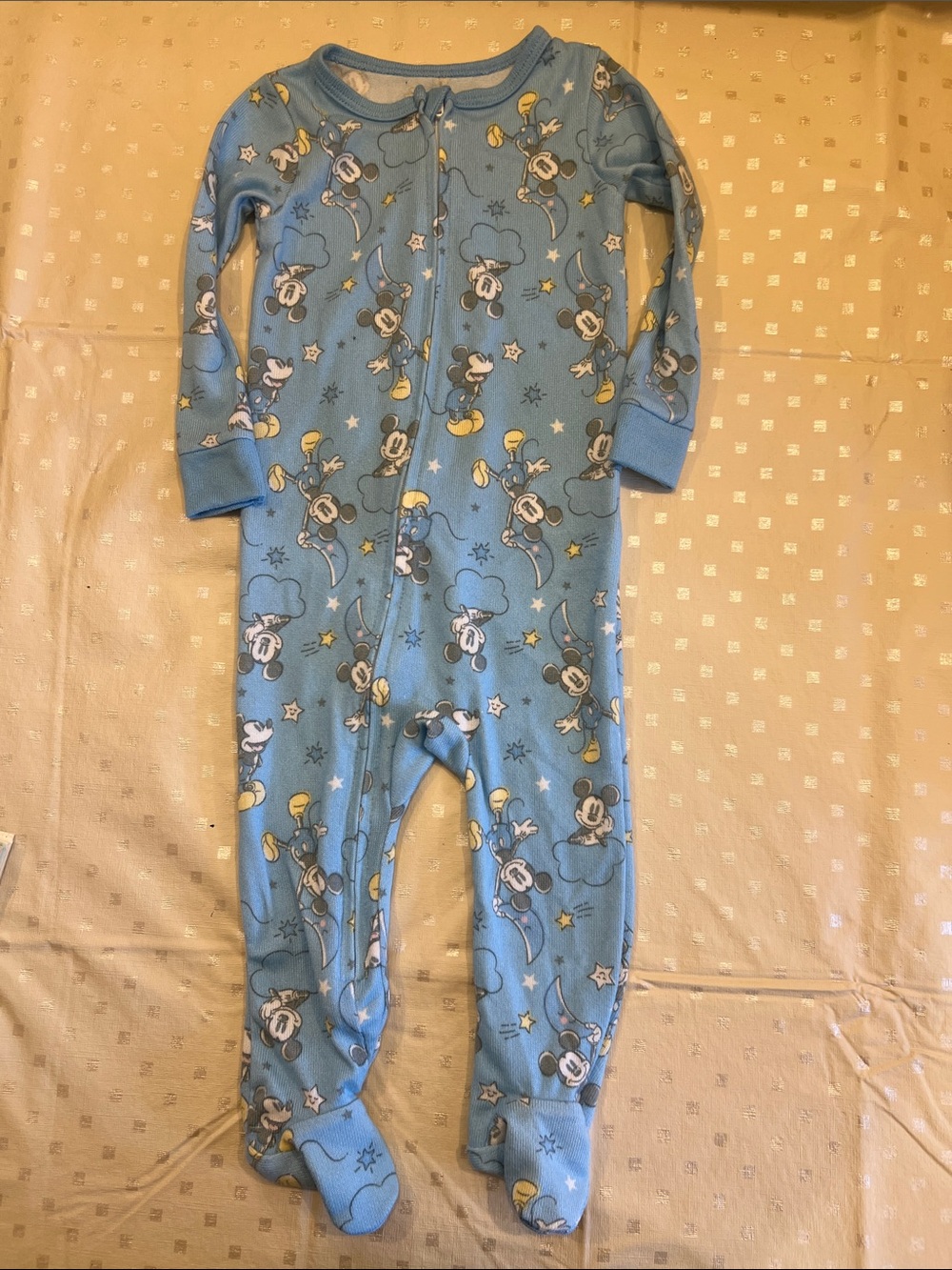 Disney Light Blue Mickey Mouse Zip-Up Toddler Footie 6 mo.